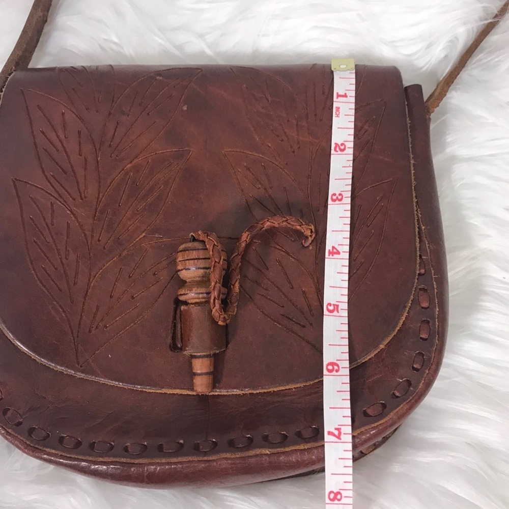 VINTAGE Hand crafted Brown Leather Shoulder Boho Western Bag Purse - Picture 7 of 7